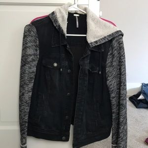 Free People Black Denim hooded jacket